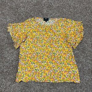 W5 Yellow Flutter Sleeve Ruffled Blouse